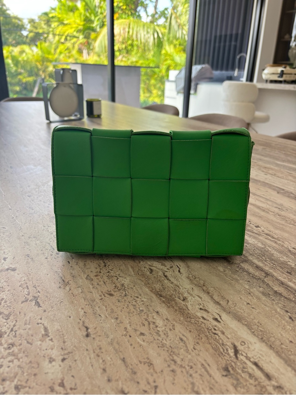 Bottega Veneta Neon Green Intrecciato Leather Pouch